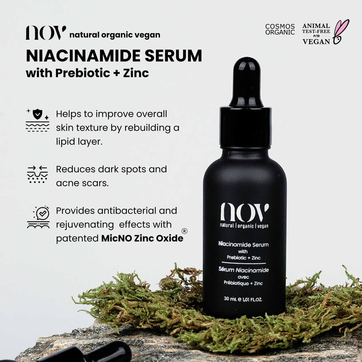 Natural Vegan Niacinamide Serum with Prebiotics + Zinc